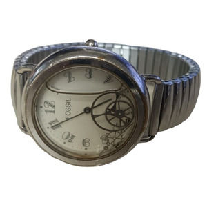 Fossil Men‎ Watch Silver Stainless Steel Black Leather Battery WR White Quartz